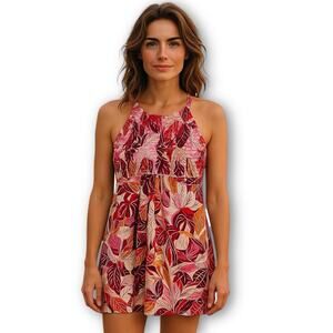 Fit 4 U Swimsuit Romper Pink Floral One Piece Resort Style Size 12 New